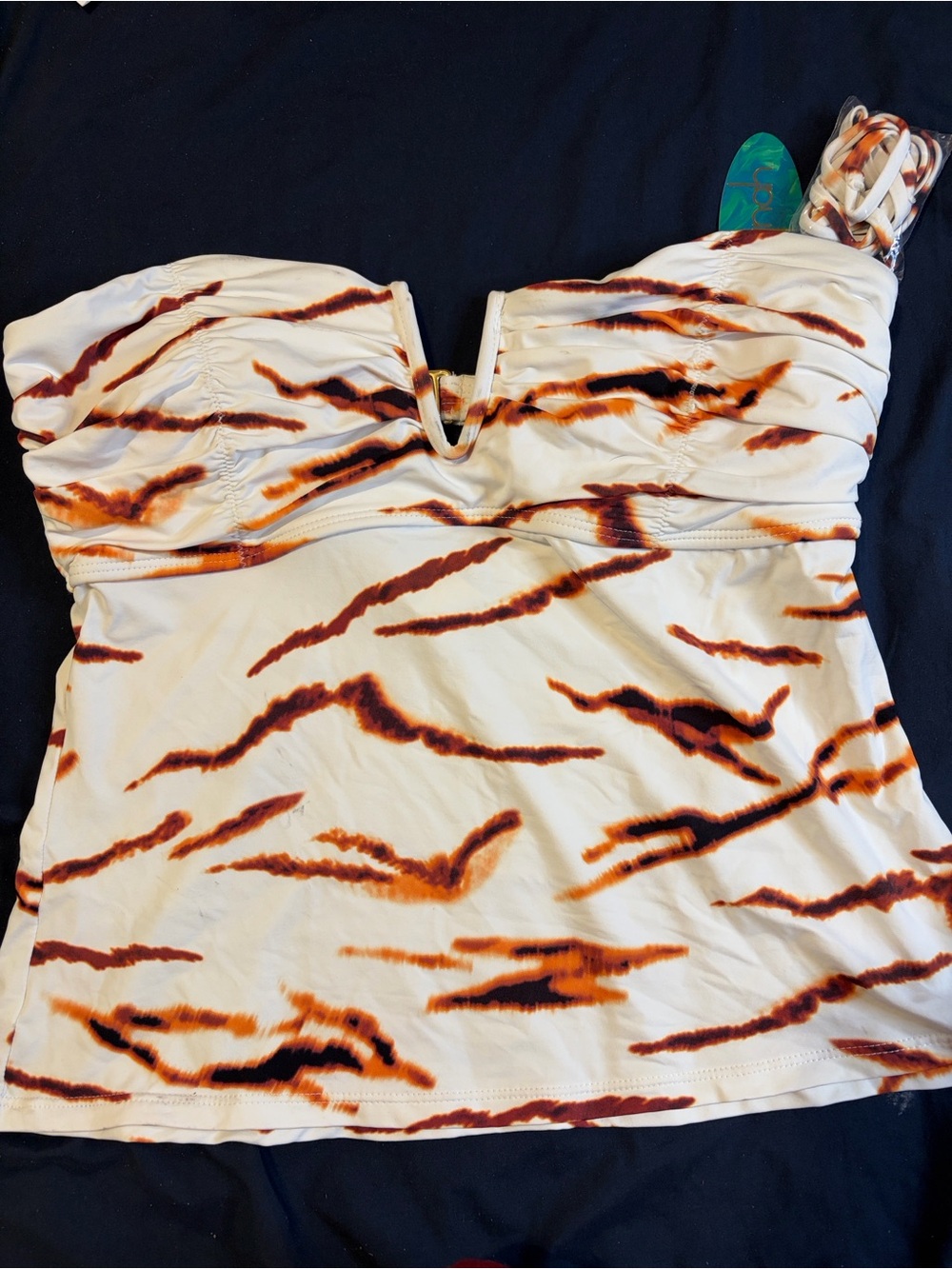 Women’s White & Orange Tiger-Stripe Tankini Top